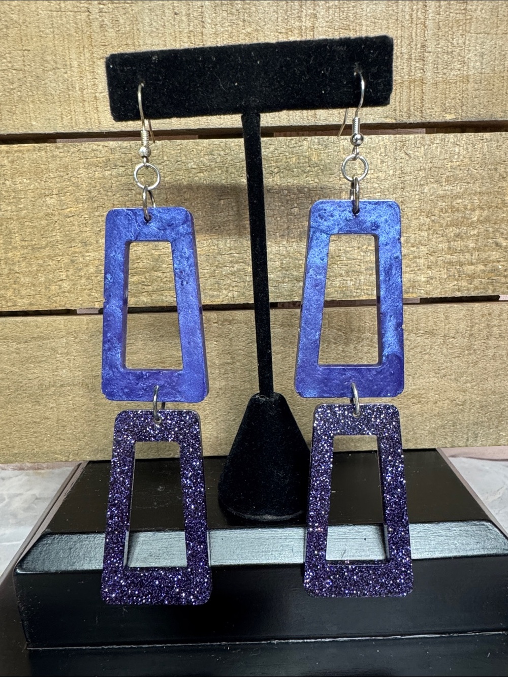 Geometric Double Drop Earrings in Shimmering Purple